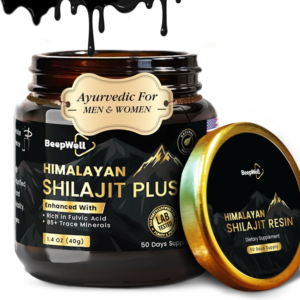Pure Himalayan Organic Shilajit Resin Extract pentru bărbaţi şi femei- 100% Natural Ashwagandha Black Pepper Shilajit Resin pentru bărbaţi Femei aur Ayurvedic, Acid Fulvic 85 + Trace Minerale, 50 Serviri, 40 Grams