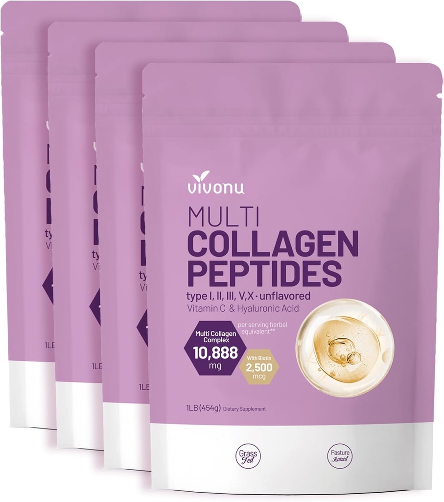 VivoNu Multi Colagen Peptides Powder, 16 Oz Hidrolyzed Proteine Peptides 