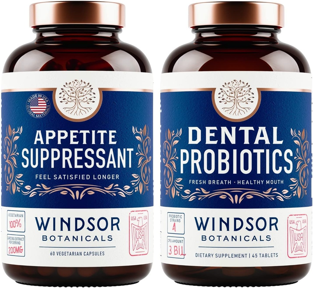 WINDSOR BOTANICA Suppressant de apetit pentru pierderea in greutate si Probiotice dentare pentru respiratie proasta Bundle