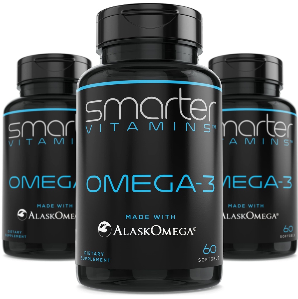 (3 Pack) Omega 3 inteligent ulei de pește, aroma Berry, Burpless, Degustare, 2000mg, DHA EPA Triple Putere creier, Made with AlaskOmega®