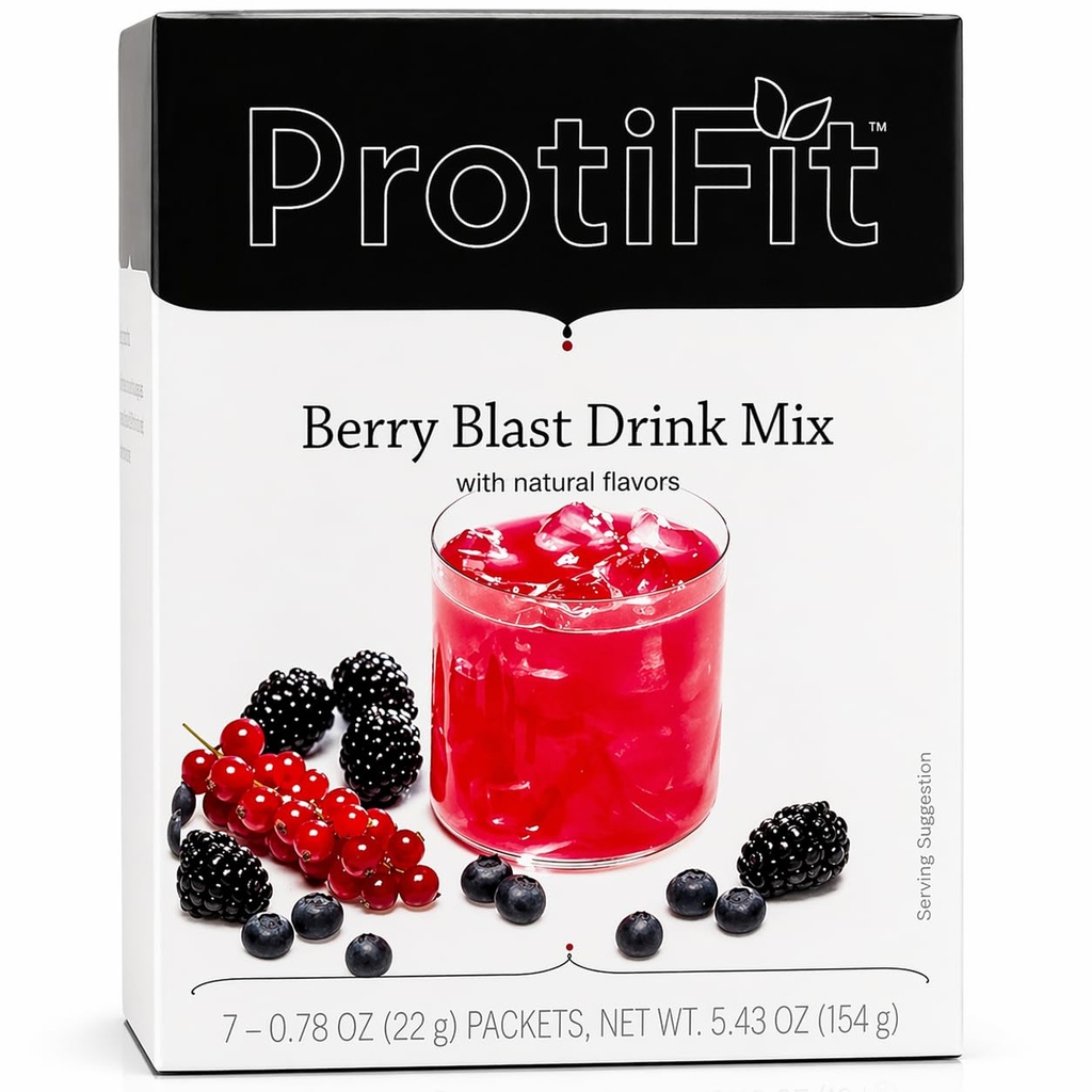 ProtiFit - suc de pudră cu conținut ridicat de proteine, 15g proteine, calorie scăzut, zahăr fără, proteine ideale Compatibile, 7 serviri per cutie (Berry Blast)