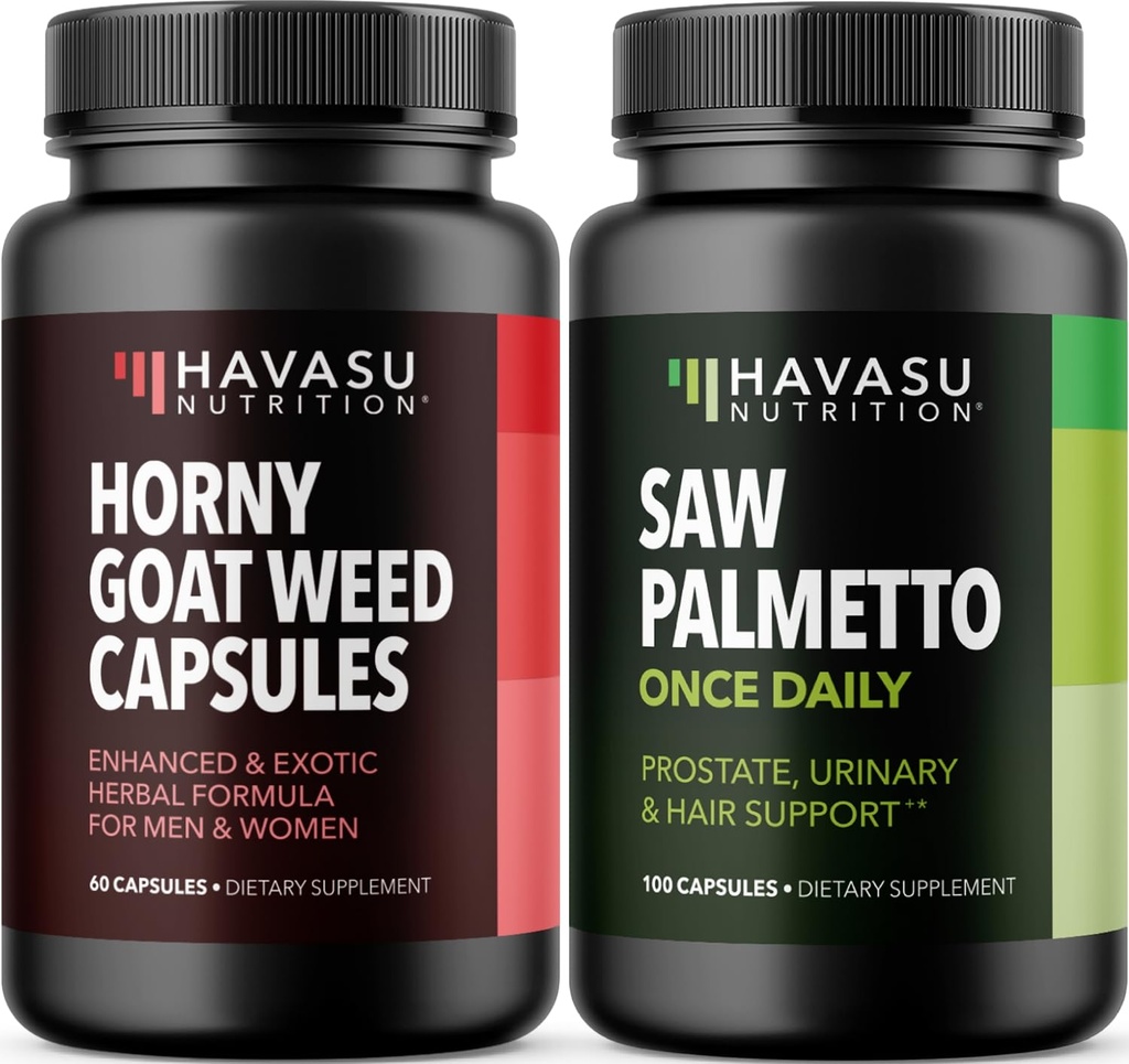 HAVASU NUTRITION Capsule cu buruieni de capră excitate (30 Servings) și capsule Palmetto de ferăstrău (100 serviri)