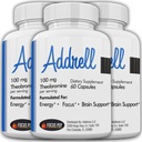 Energie Addrell Pastilele Stimulant- Suplimentul de studiu Pastile Alternative, Suplimente Nootropice Naturale & Cognitive Îmbunătățitor Substitut pentru a ridica claritatea mentală pentru femei și bărbați- 180 Capsule