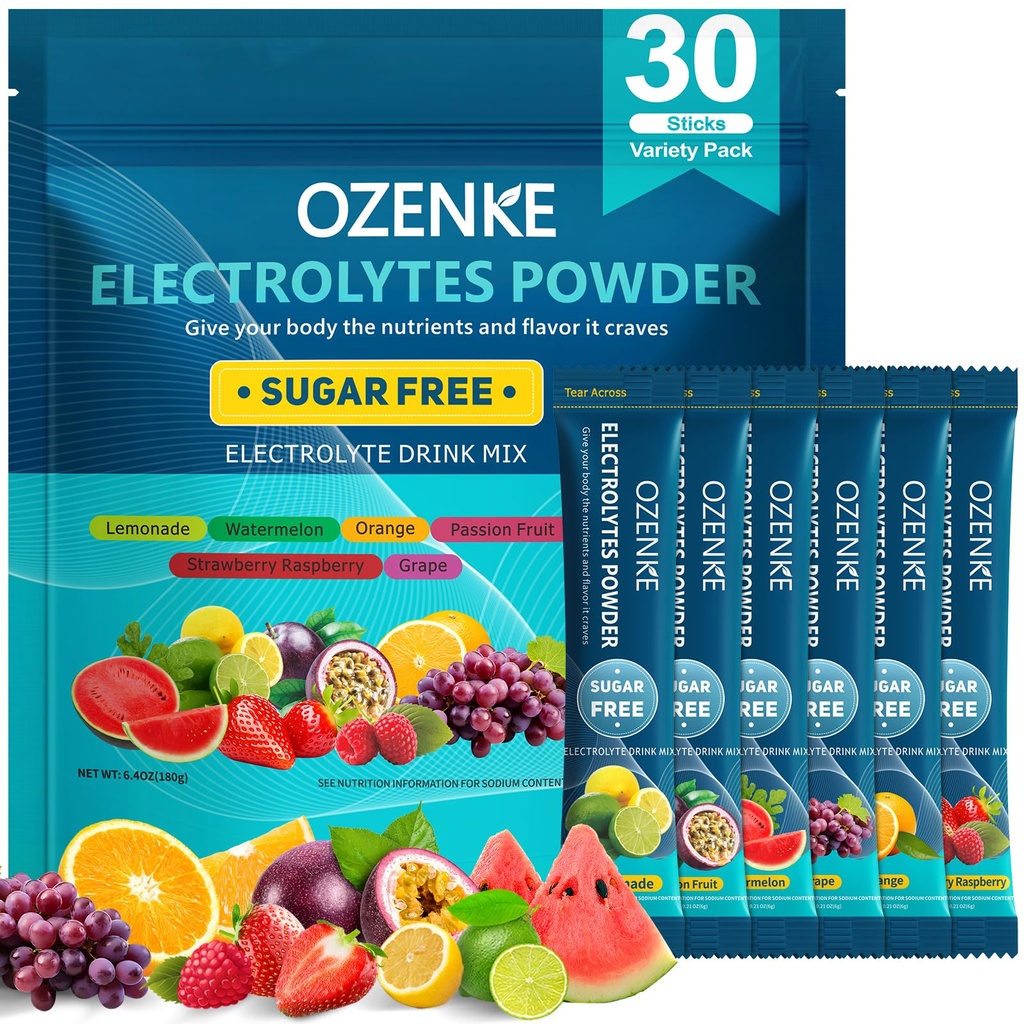 Electroliti Pachete de pulbere, 30 Sticks Pachete de hidratare Zahăr gratuit, Electroliti Drink Mix Pachete Electrolitice de călătorie pentru hidratare rapidă, 6 arome