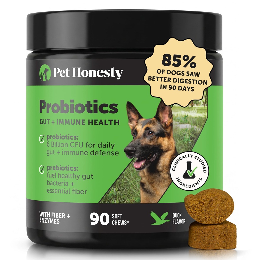 Probioticele Onestităţii Animalelor de companie pentru câini pentru diaree ocazională şi suport intestinal, Enzimele digestive cu prebiotice pentru sănătatea gutei pentru câini, Imunitate Sănătate şi Mâncărime (Duck 90 ct)