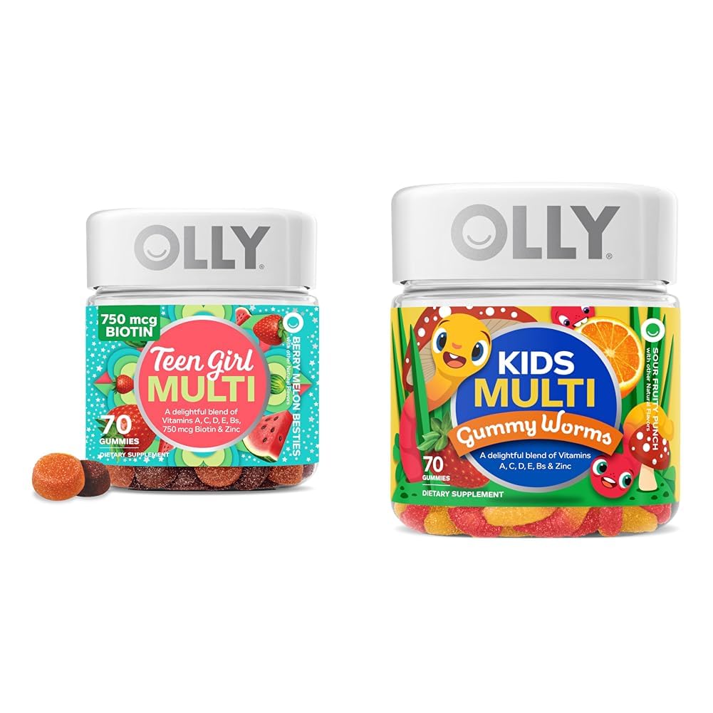 OLLY Teen Girl Multi Gummy, Kids Multivitamine Gummy Worms, Vitamine, Minerale, Immune Support, 35 & 45 Day Support