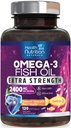 Omega 3 Fish Oil 2400 mg - Triple Putere Omega3, EPA & DHA Fatty Acids Supliment - Suport natural pentru imun, inima si sanatatea creierului - Wild Caught, Non-GMO, Lemon Flavor, Burpless - 120 Softgels
