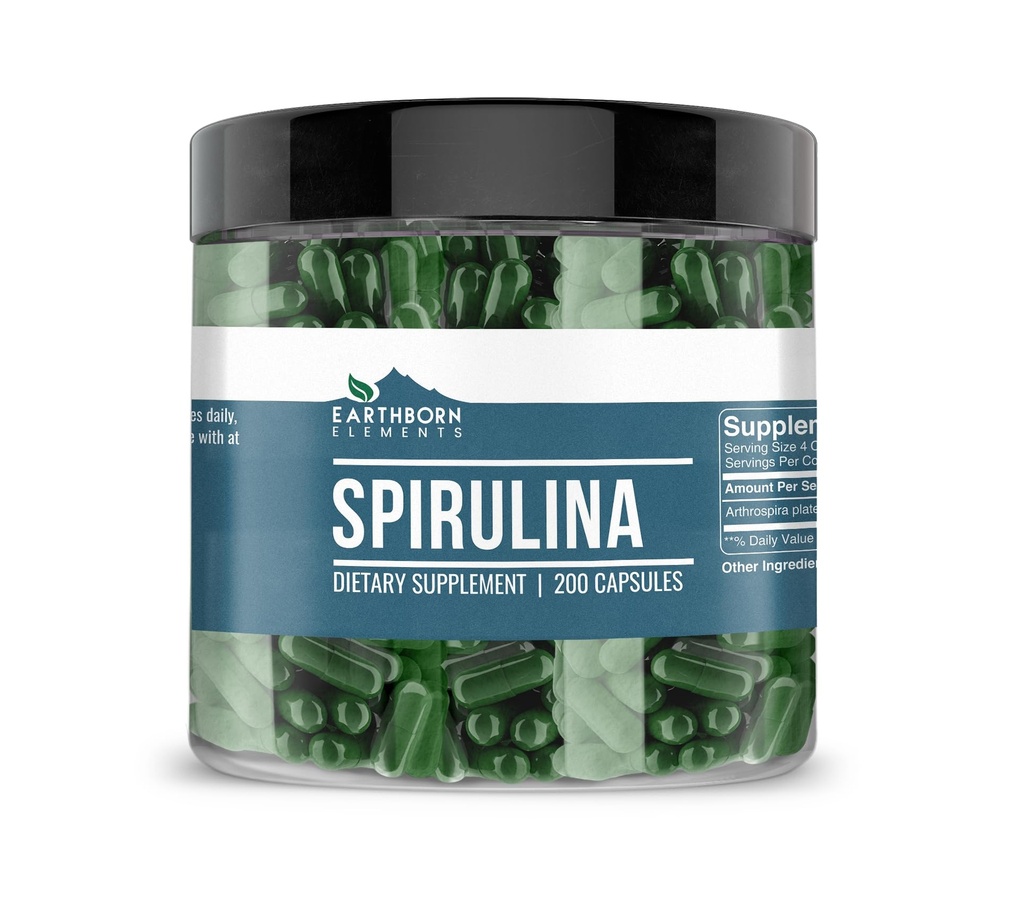 Elemente născute Pământ Spirulina 200 capsule, Pure și nediluate, fără aditivi