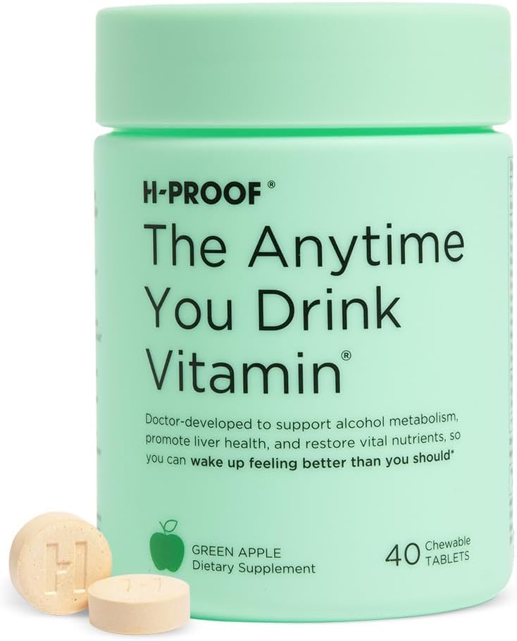 H-PROOF Ori de câte ori bei vitamina, ficat de sănătate și sprijin imunitate cu electroliți, muls de lapte, și vitamine B & C - 40 comprimate masticabile (20 serviri), Vegan, verde Apple
