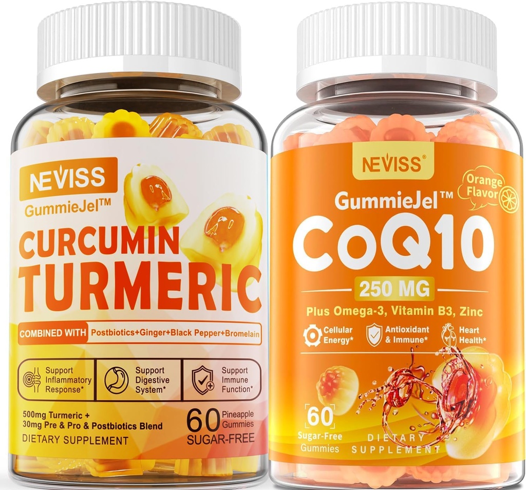Curcumină cucurcumă cucurmică cu zahăr și Gume umplute 550 mg & CoQ10-250 mg Gume umplute, Sănătate imună, Digestivă, Energie celulară și suport antioxidant