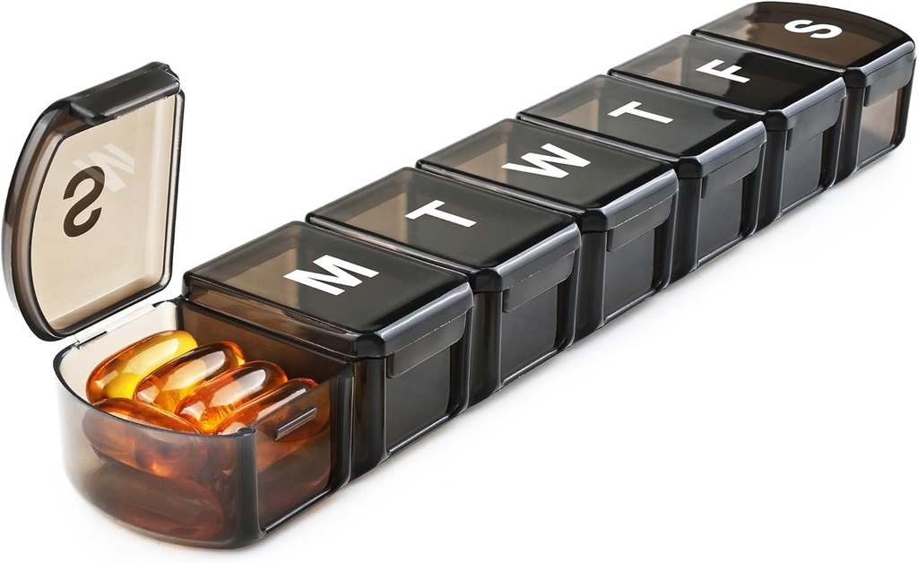 XL Weekly Pill Box Organizator 7 zi, 1 săptămână Jumbo Pilula Dispenser Caz o dată pe zi, MOLN HYMY Daily Medicine Container pentru a deține medicamente, vitamine, uleiuri de pește și supliment (Black