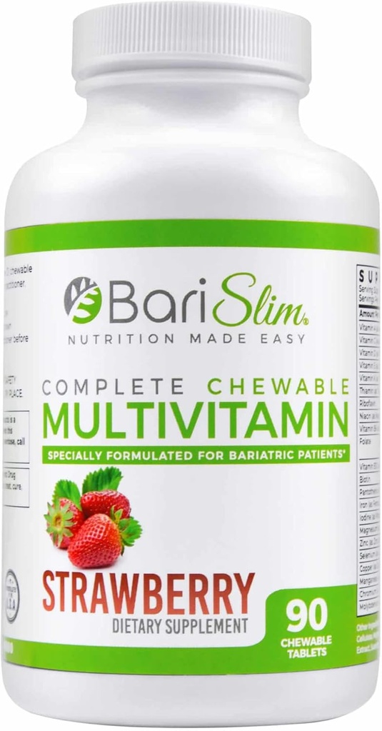 BariSlim Complete Bipass gastric si Maneca gastrica Multivitamine cu 45 mg Fier - Multivitamine bariatrice pentru Chirurgia postbaritrica inclusiv Bypass gastric - Capsuni (90 Count)