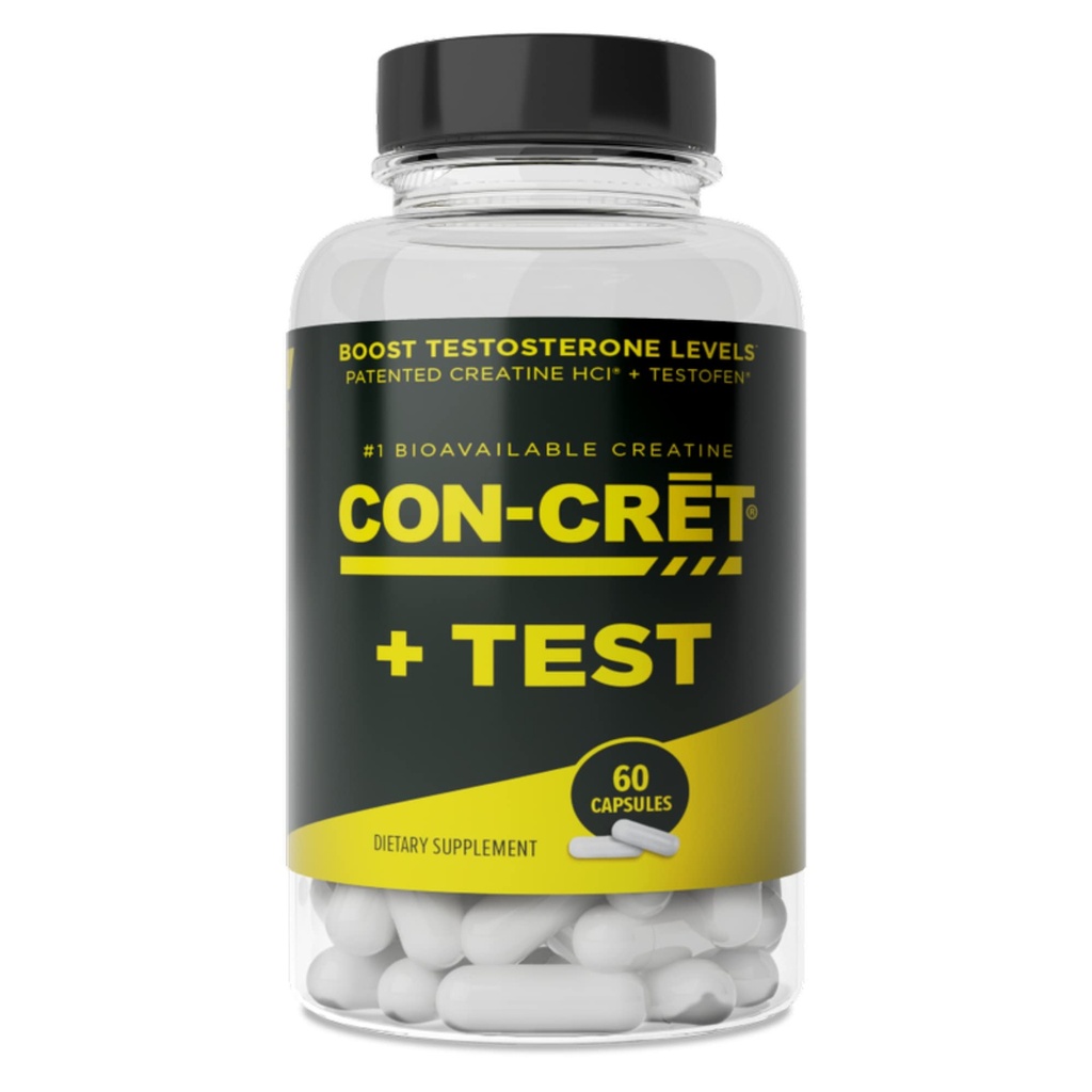 CON- CRET®+ Test, CON-CRET® Breveted Creatin HCl Acum cu Testofen®, Boost Testosteron Levels, 60 Capsule