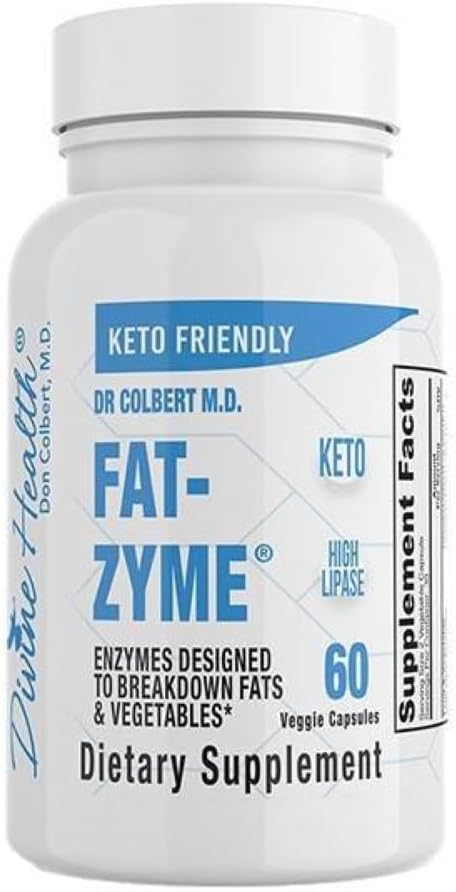 Dr. Colbert's Keto Zone Fat-Zyme - Enzime digestive ketogenice - HIgh Lipase - Vegan & Vegetarian Enzyme - 30 zile de aprovizionare - Conține cantități mari de enzime care descompun legume și grăsimi