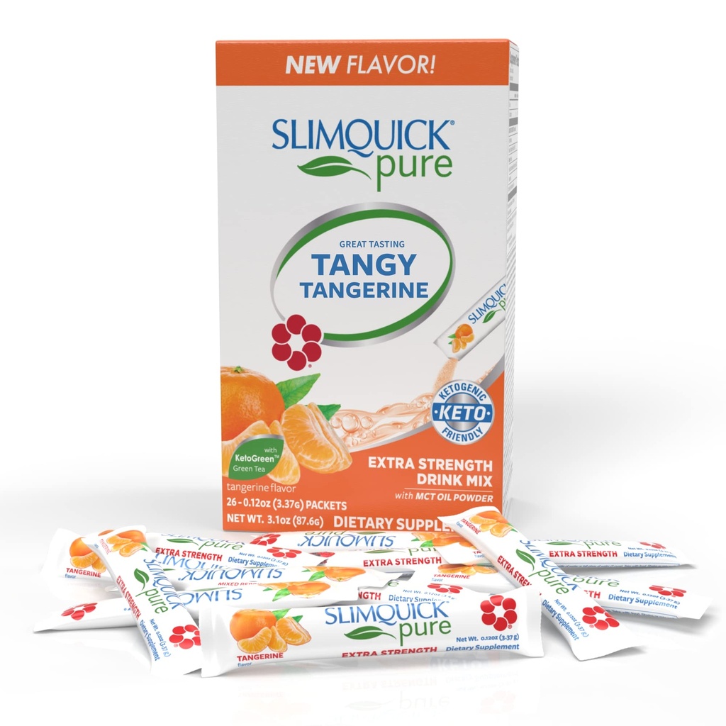 SlimQuick Extra Putere Management greutate Băutura Mix pentru femei, Mandarina - ajută metabolismul, Menţine plin pentru mai mult timp cu ceai verde, Caffine, Chaste Tree, Rhodiola Extract - 26 Conte