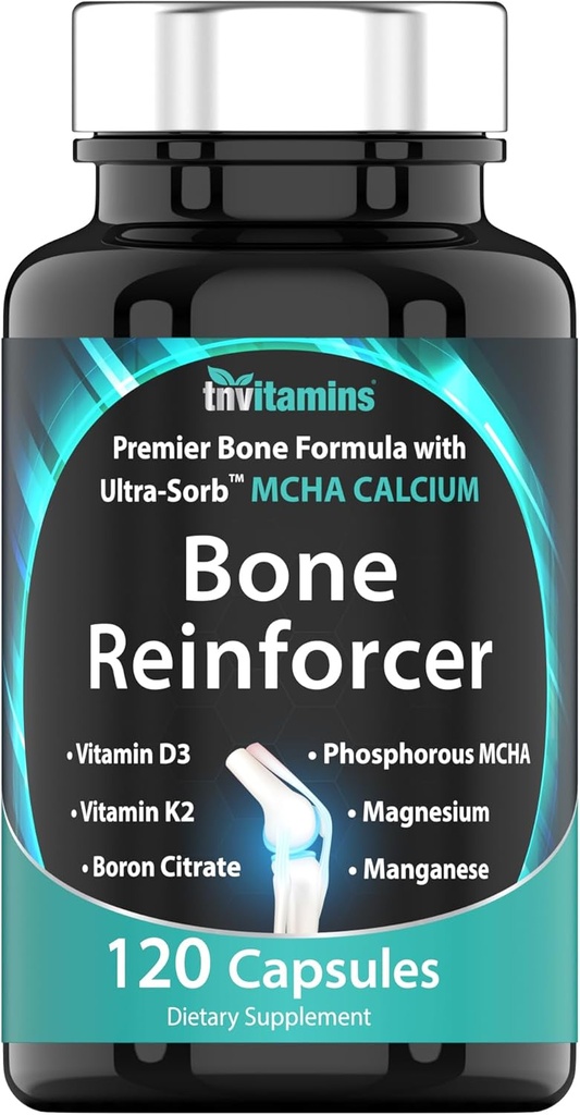 Reinforcer osos (120 capsule) Suplimentul de calciu MCHA cu vitamina D3, Magneziu, vitamina K2, Citrat de bor, MCHA fosforos, & 