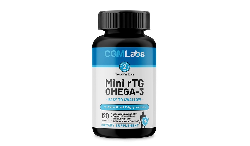 RTG Omega 3 Ulei de pește Supliment alimentar - Absorbție ridicată și rapidă Acting, Burpless Fish Oil Supplement from Anchovy. re-glucanat Trigliceride w/EPA & DHA (as RTG) 960mg - 120 Softgels by CGM Labs