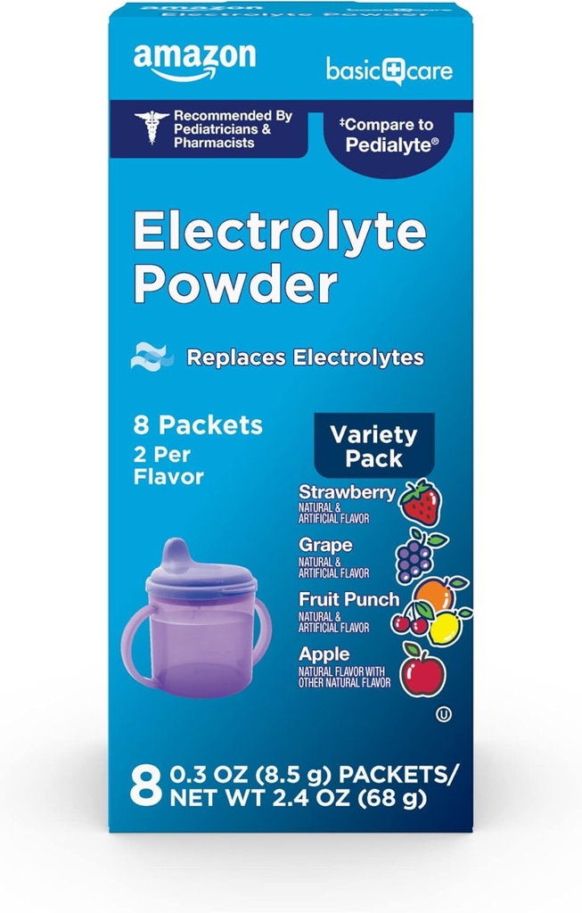 Îngrijire de bază Electrolit Variety Pack pulbere, Măr, Punch de fructe, Struguri, Căpșuni, 8 Conte