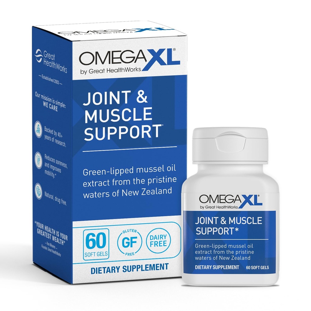 Supliment de sprijin comun OmegaXL, pentru ajutor - suport muscular natural, ulei Mussel cu vârf verde, pastile de gel moale, fără droguri, 60 Conte