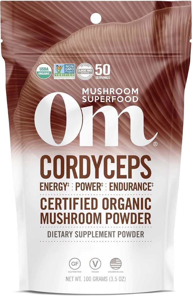 OM MUSHROOM SUPERFOOD Cordyceps Organic Mushroom Powder, 3.5 Ounce, 50 Servings, Energie, Putere, Rezistenţă şi suport, Superfood Supliment pentru performanţă sportivă