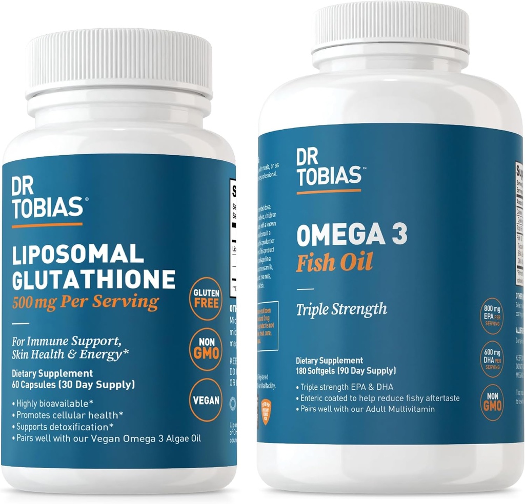 Dr. Tobias Omega 3 Ulei de pește și glutationa lipozomal - susține funcția imunitară, sănătatea pielii și absorbția nutrient - non-GMO