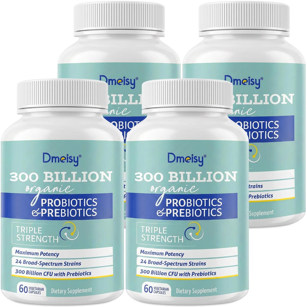 Probiotice pentru femei și bărbați, 300 Miliarde CFU 24 Tulpini Probiotice + 15 plante organice Prebiotice Blend, Perioada de valabilitate Stabil Gut Health Supliment pentru Digestive Immune & Whole-Body Health, 8 Luna de aprovizionare