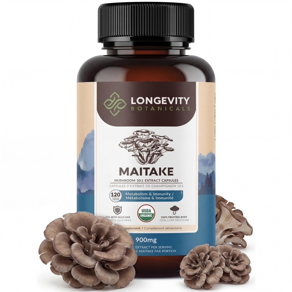 Longevity Botanicals Organic Maitake capsule extract de ciuperci (120) 