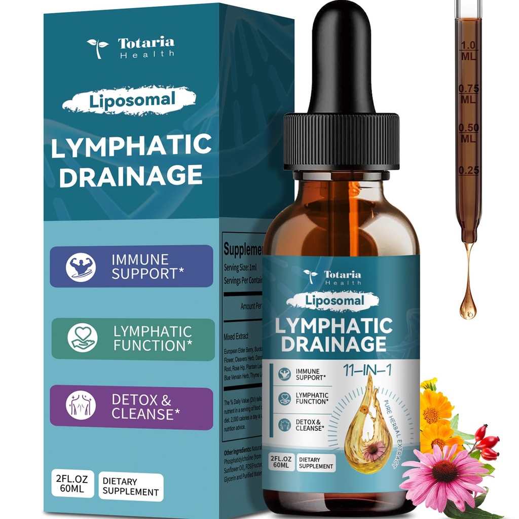 Limfatice lipozomale Picături de drenaj lipozomal - 11 în 1 Organic Limphatic Drenaj Supliment cu Brodock Root, Echinacea, Elderberry, Calendula, Cleavers Herb, Dandelion Sprijină Lymphatic Health 2 FL.OZ