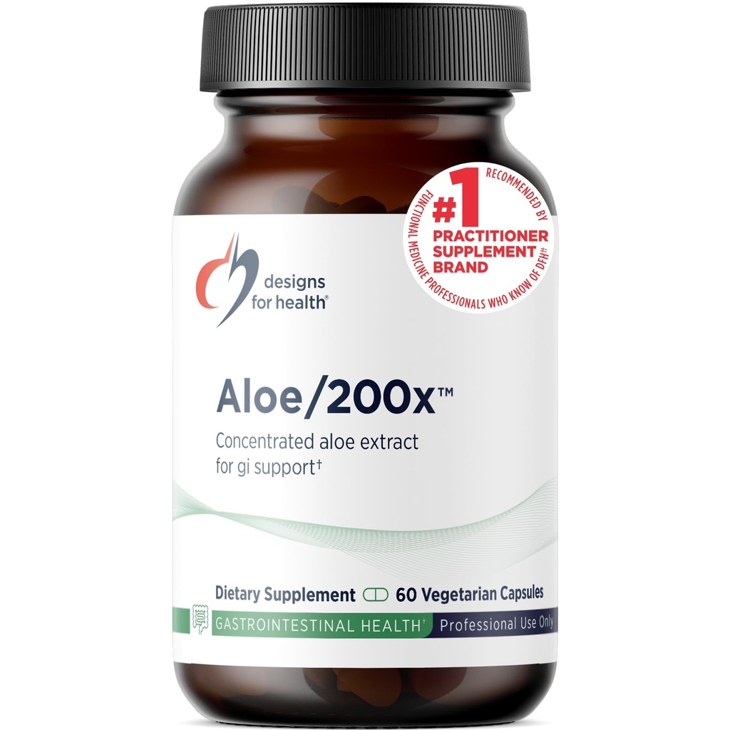Design-uri pentru sănătate Aloe/200x - 200mg Aloe Vera extract - extrem de concentrat Aloe Leaf Supliment pentru suport GI - non-GMO, Vegetarian Pilule (60 capsule)