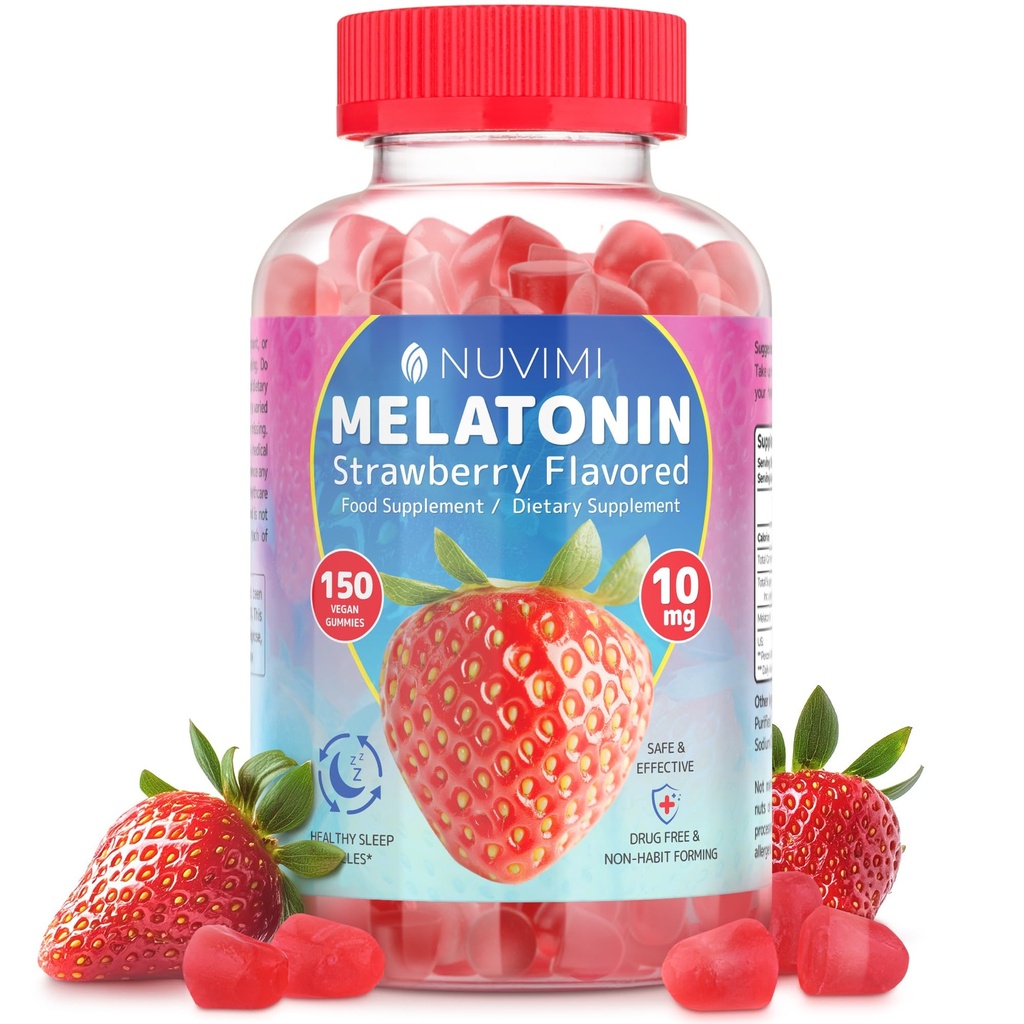Melatonina Gummies - 10 mg căpșuni aroma supliment alimentar dietetic pentru a ajuta la susținerea somnului - 150 Vegan Gummies
