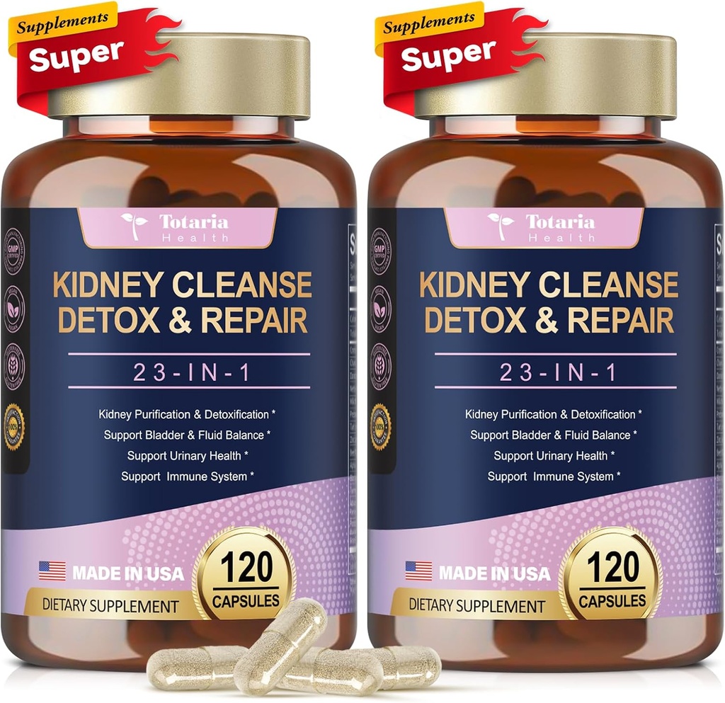 Totaria (2 P) Rinichi & Ficat Curățare Detoxifiere & Reparații Capsule, Chanca Piedra & Cranberry Pastile pentru suport hepatic și renal Suplimentul de rezistență suplimentară pentru pietre Distilator, Tract urinar Sănătate pentru femeie