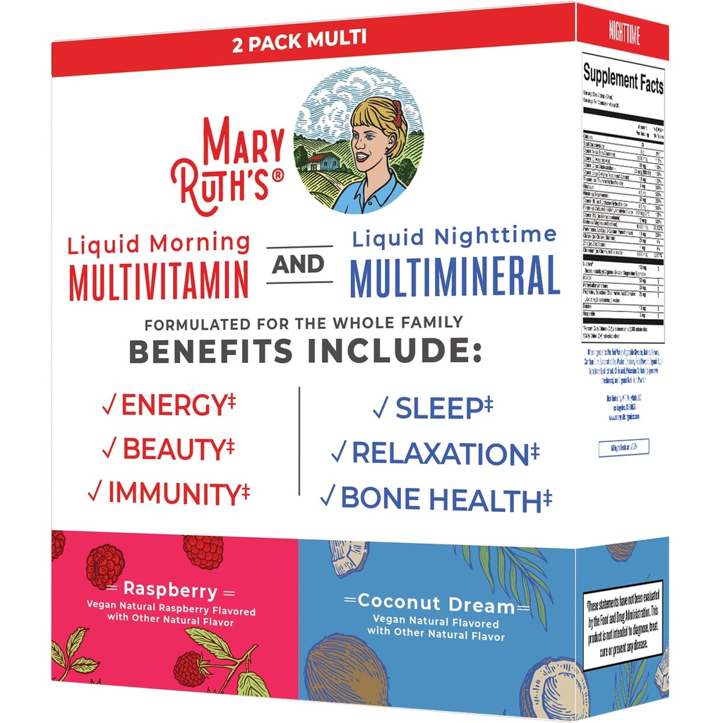 MaryRuth Organics Morning Lichid Multivitamine & Lichide Nighttime Multimineral Bundle, Vegan Vitamina C, Vitamina D, B Complex, Magneziu, Energie, Beauty, Sleep Support, NO Melatonin, 32 Fl Oz Each