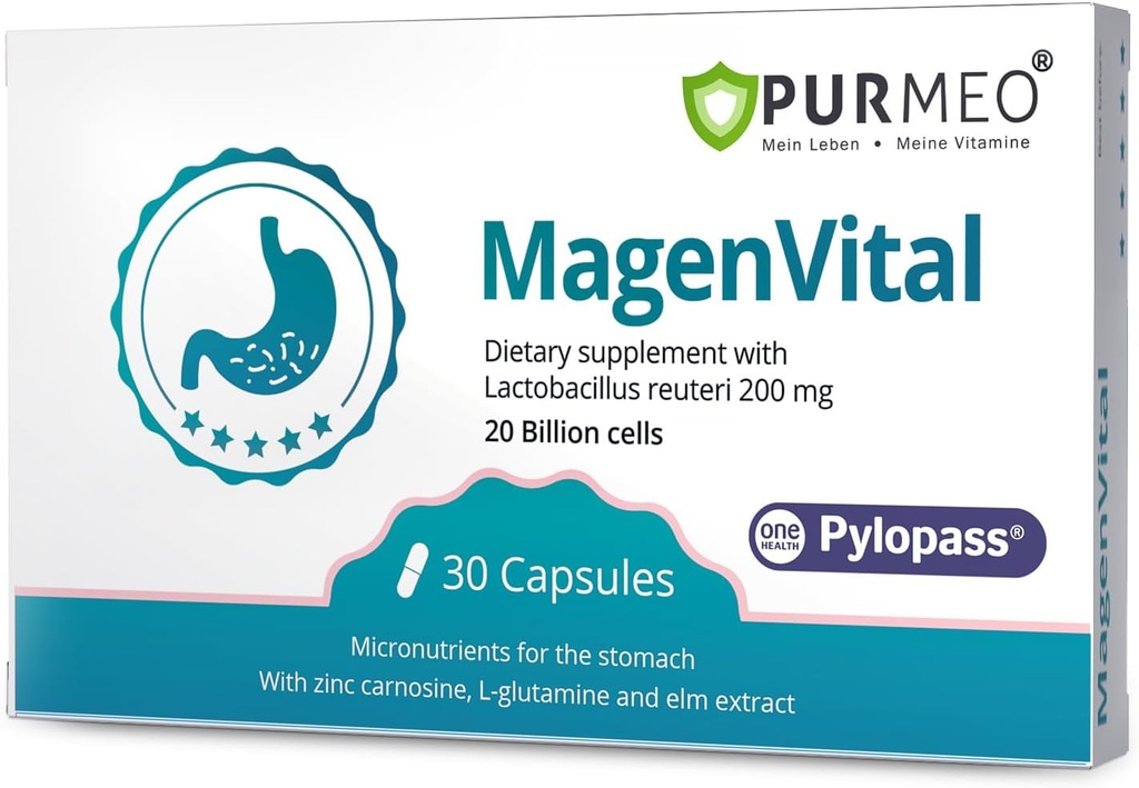5 din 1 Probiotice de mare potenta H. Pylori tratament - Suport gastrita - 1 pe zi - Pylopass Lactobacillus Reuteri DSM17648 - Nu este nevoie de frigider - Made in Germania