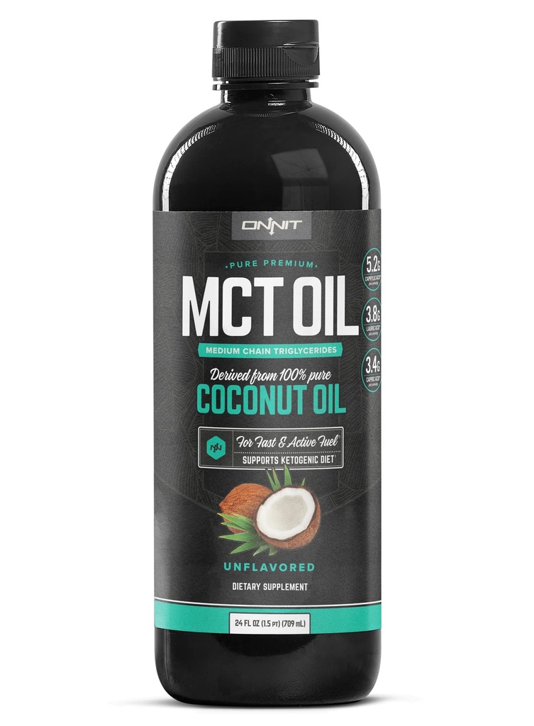 Onnit MCT Ulei - MCT ulei de cocos pur, Ketogenic Diet și Paleo Optimizat cu C8, C10, Acid Lauric - Perfect pentru cafea, Shakes, și gătit (Flavorless - 24oz)