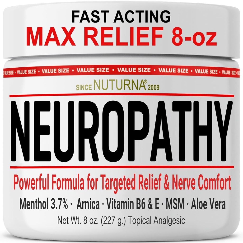 Neuropatie Relief Cream - Acţionare rapidă Max Relief pentru picioare picioare picioare picioare picioare - Ultra Putere mentol, Arnica, Aloe Vera, MSM, Natural Soothing Nervi ajutor - Extra mare 8 oz