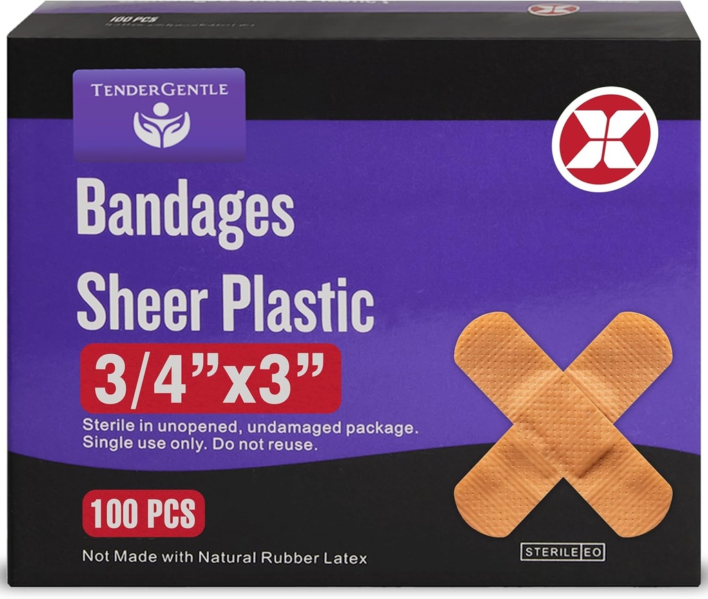 Bandaj adeziv - Cutie de 100 3/4" Bandaje flexibile din plastic pentru tăieturi, zgârieturi, Burns - Latex gratuit, Sterile Bandaje mici