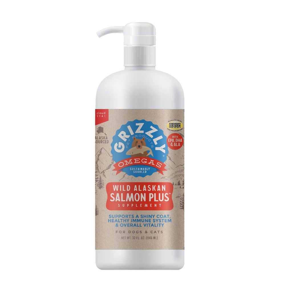 Grizzly Pet Produse Somon Plus Omega 3-6-9 Supliment alimentar pentru câini și pisici, 32 Ounce