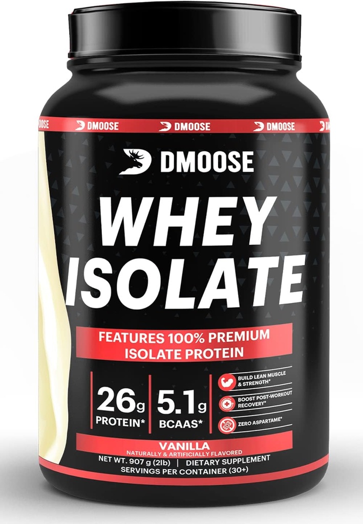 DMoose Whey Izolate Proteine pulbere I 26 g Proteine I 5.1g BCAAS I Gluten gratuit I ajuta mentinerea masei musculare si reducerea timpului de recuperare I Ciocolata & Vanilie I 30 Serviri