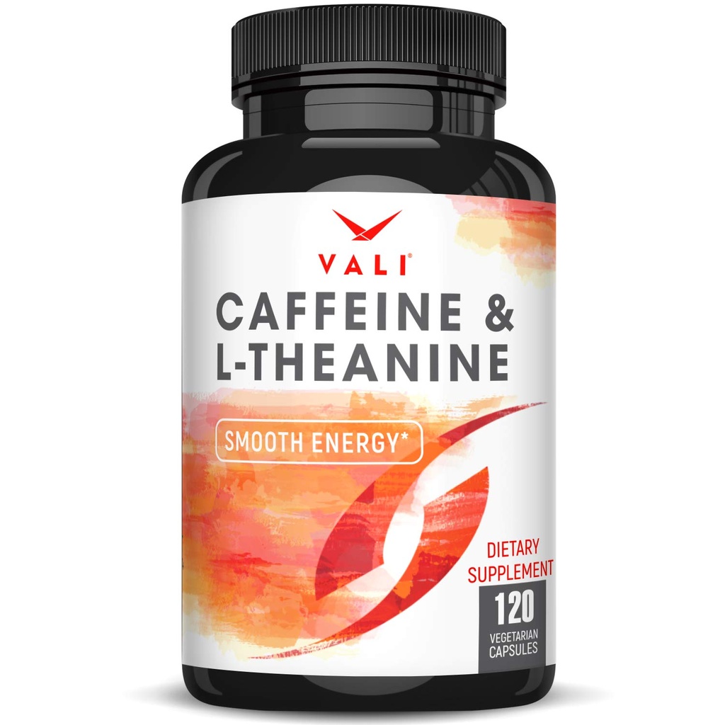 VALI Caffeine 50mg & L Theanine 100mg - Cafeine pastile & L-Theanine pentru Smart Smooth Energy & Focus Supliment. Nootrop Brain Booster Cognitive Support Stack & Focused Clarity. 120 Capsule vegetale