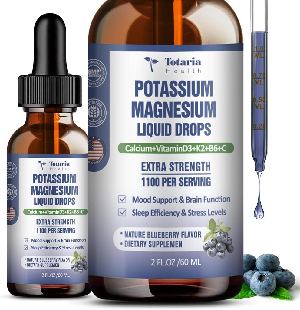 (2 cutii) Supliment de magneziu de potasiu Picături lichide - 200 mg Potasiu & 600 mg Triple Complex de magneziu Glicinat lichid Citrat Ulei de înaltă absorbție Potasio Suport Bone, musculare, Crampe de picioare