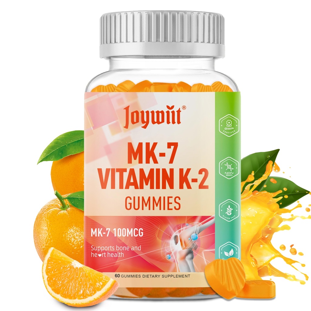 Vitamina K2 MK-7 Gumies 100mcg, Extra Putere K2 Suplimentul de vitamine pentru suport Bone & He-Art, Aroma naturala de portocale, Non OMG, Vegan, 60 Gummies