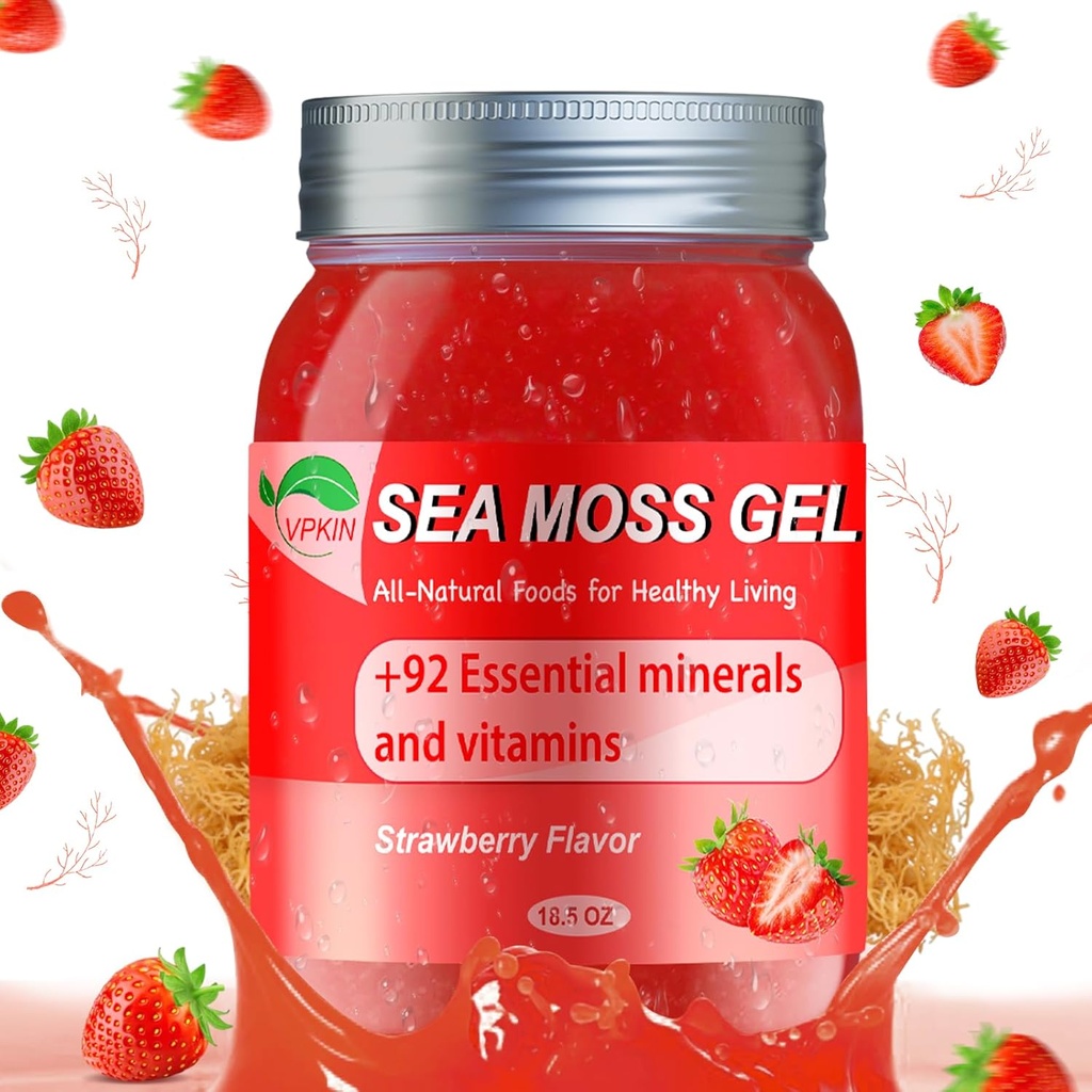 Sea Moss Gel,Organic Raw Irish Seamoss Gel Advanced Superfood,Immune and Digestive Supplement,Vitamin and Minerals (Strawberry,18,5OZ)