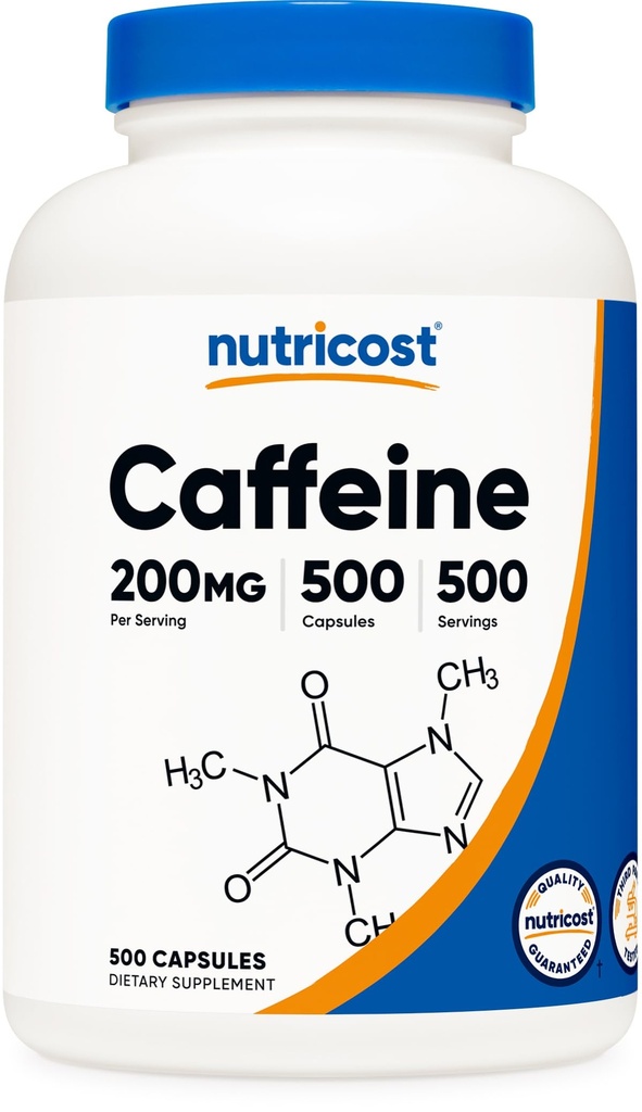 Nutricost Cafeine pastile, 200 mg per servire (500 Caps)