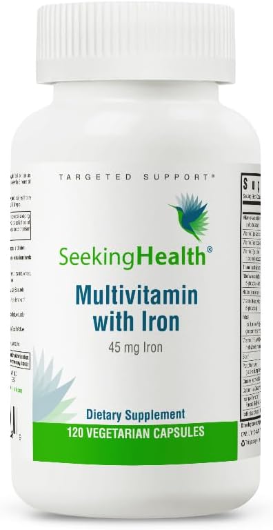 Căutând sănătate Multivitamine cu fier, 45 mg Fier Chelated, Active B Vitamine Plus L-5-MTHF, Sprijină Sistemul imunitar sănătos și producția de energie, Capsule vegetariene (120 capsule)
