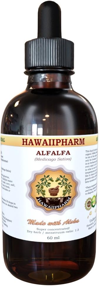 HawaiiPharm Alfalfa Extract lichid, organic Alfalfa (Medicago Sativa) frunze uscate Tinctură Supliment 4 oz
