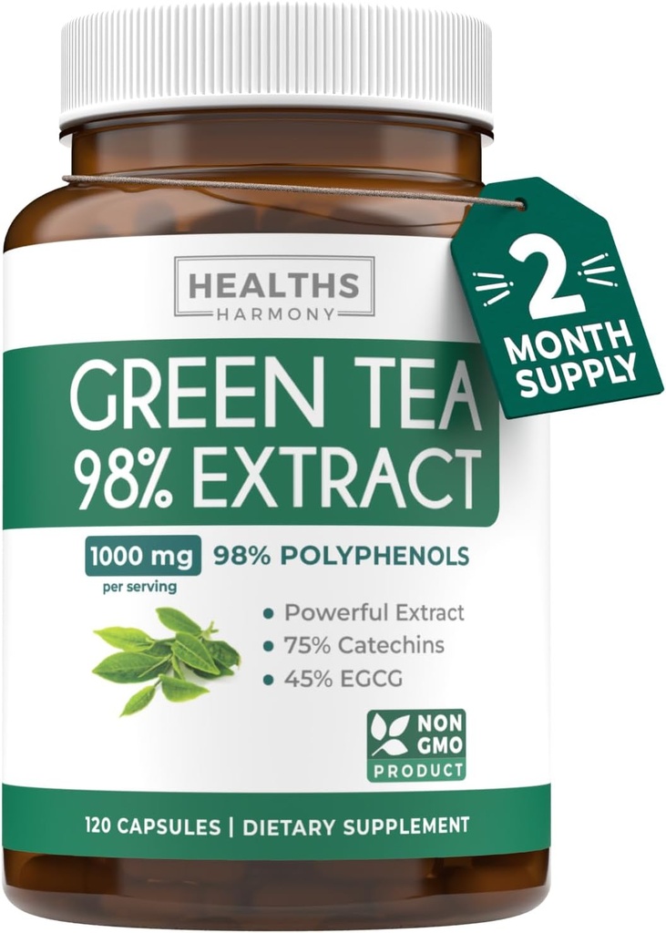 EGCG Green Tea Extract Capsules - Super High Potency Green Tea Pills Antioxidant Rich Formula Packed with Polyphenols Catechins & EGCG - 500mg Per Capsule - Non-GMO & Made in the USA (2 Month Supply)