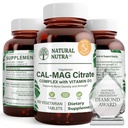 Natural Nutra Cal-Mag Citrate cu vitamina D3,1000/500 mg Complex, Consolidarea Densității osoase, musculare și sănătatea nervoasă, Ajuta la menținerea dinți sănătoși, surse foarte biodisponibile, 100 comprimate Vegan