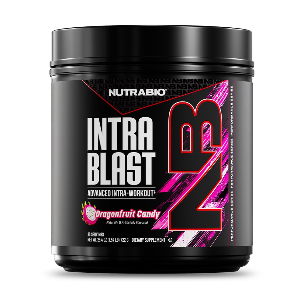 NutraBio Intra Blast Bcaa Pulbere Aminoacid Supliment, Electrolit & Hidratare Blend, Intra, Pre Antrenament & Recuperare musculară, 20g Eaa Amino Acids Pulbere, 5g Glutamina- Dragon fruct Candy, 30 Servire