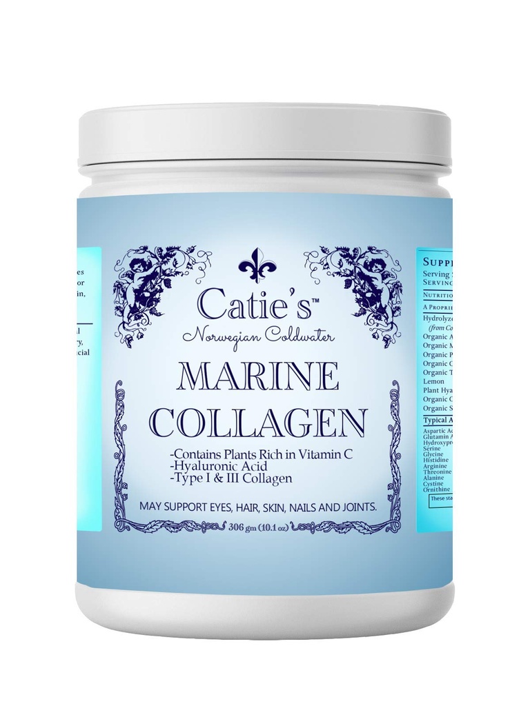 Catie's Marine Collagen- Premium Wild Caught Colagen (Tip 1 & 3) din Cold Water Nordic Cod w/Plant based Vitamina C, Acid hialuronic + Herbs! Non OMG. 30 de zile de aprovizionare.