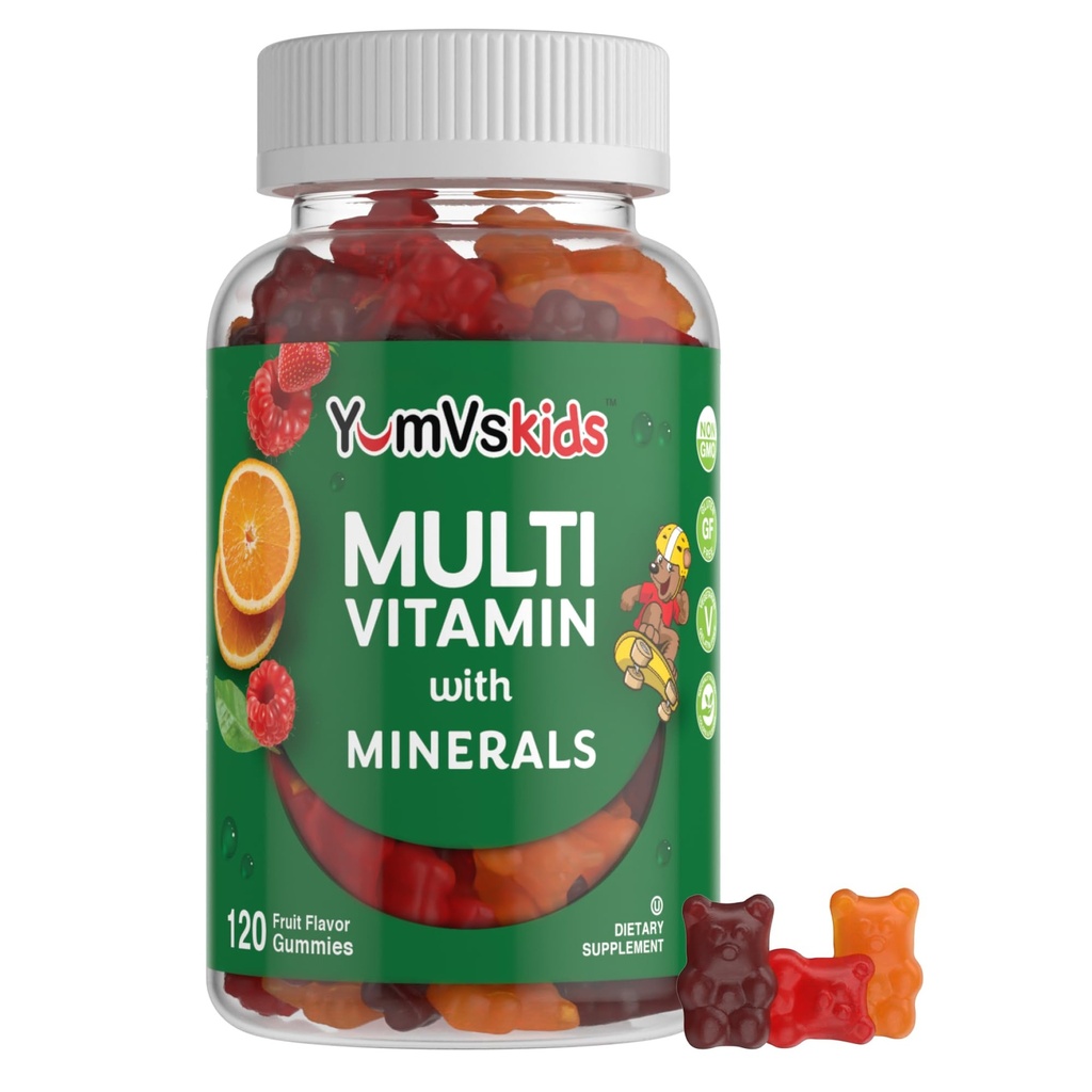 YumVs Kids Multivitamine Gummies - fructe aromate pentru copii Multivitamine - copii Vitamine Multivitamine Gummy cu 12 Minerale & Vitamine A C D3 E B6 B12 (120 Count (Pachet de 1)